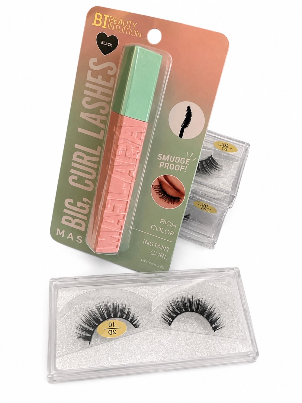 Beauty Intuition Big Curl Mascara with 5 False Lashes - Mint & Pastel Pink combo